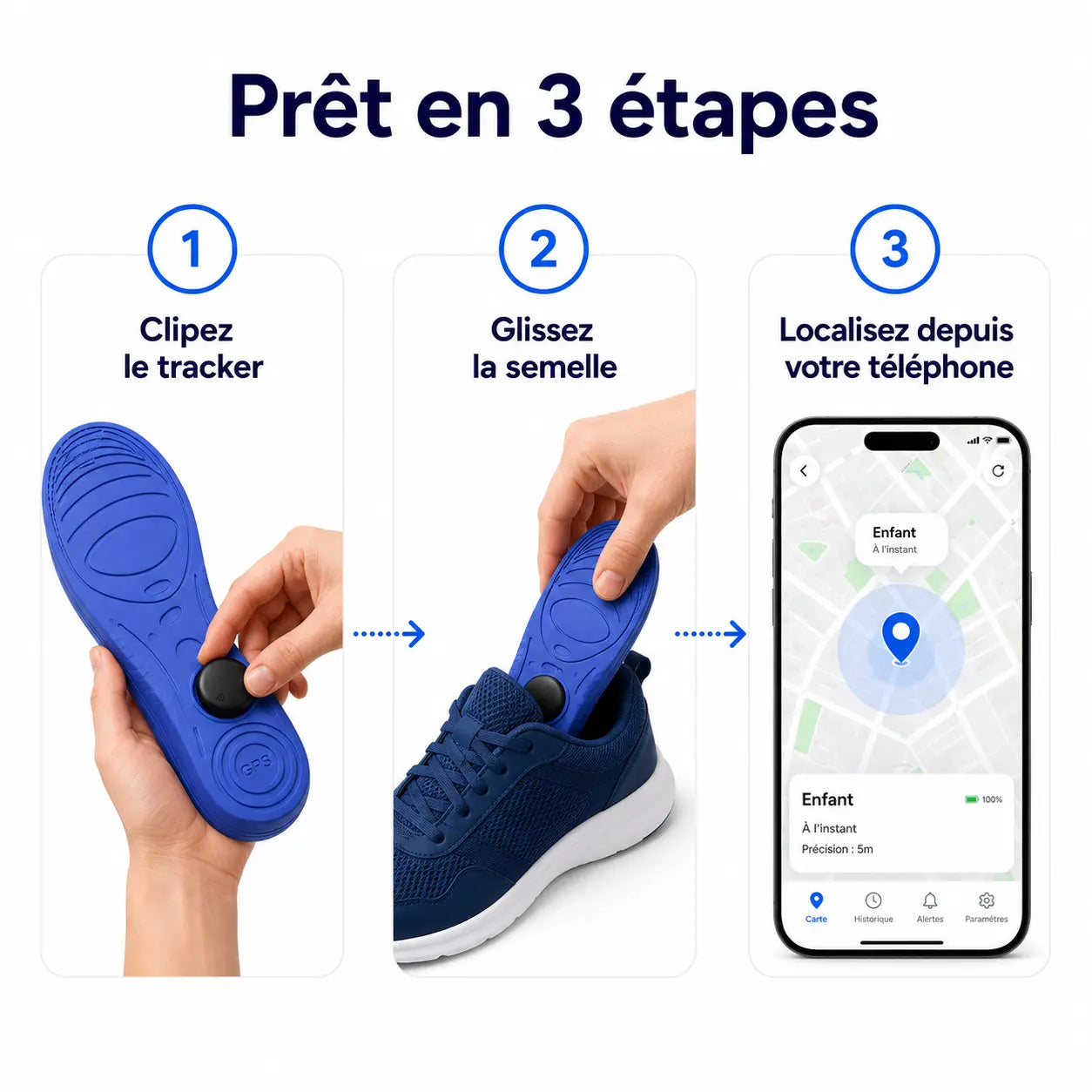 Semelle GPS  - localisez votre enfant en temps réel
